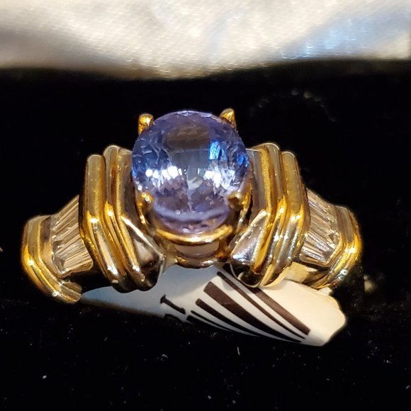 14K yellow gold & white gold RING, 2.17 ct Tanzanite & .45 ct Diamond,Sz 7, NWOT - Picture 2 of 10